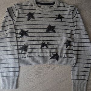 Cropped Oversized Striped Sweater with Hand-Sewn Stars